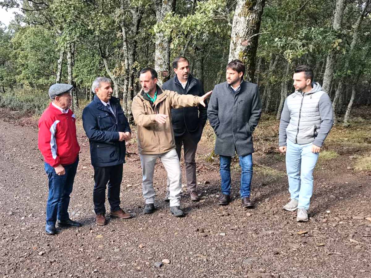 El delegado territorial de la Junta de Castilla y León, junto a los técnicos de la Fundación Patrimonio Natural y los representantes del Ayuntamiento de Riaza visitando el lugar en el que han comenzado las obras.