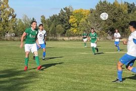 El CD Prádena durante la celebración de uno de sus partidos.